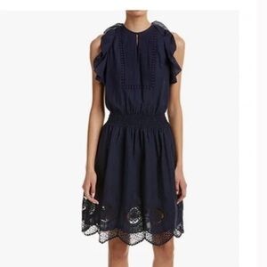 Shoshanna Women’s Alondra Eyelet Cold Shoulder Lined Cotton Blue Cotton Dress 2